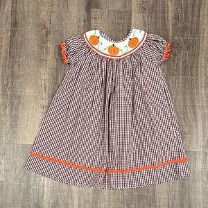 Marmellata Brown Gingham Dress with Pumpkin Accent